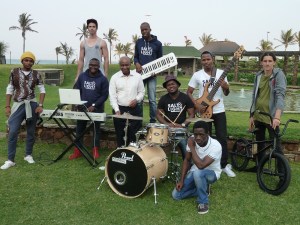 Pictured are members of the band, Salt and Light (based at UKZN); accomplished skateboarders / biker riders and visual artists who will be participating in the event Back, left to right: Darren Oatley (Skateboard), Celumusa Dladla (Tall / blue / Keys), Middle left to right Mondli Mbhele (Yellow hat / artist) Sibonelo Mdletshe (Specs / sweatshirt) Head of Parks, Recreation and Culture Unit, Thembinkosi Ngcobo Sibonsiso Mavundla (Hat / drums) Siya Mkhize (White T shirt / guitar) Schogn Lee (Bike) Front: Lindani Nyandeni (White T shirt artist) Photo: Publicity Matters