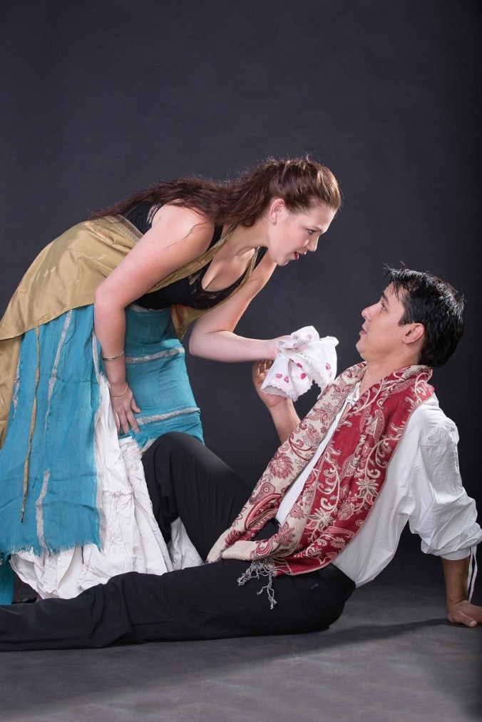 Marc Kay &amp; Sarah Richard as Cassio &amp; Bianca in 'Othello' (pic by Val Adamson)