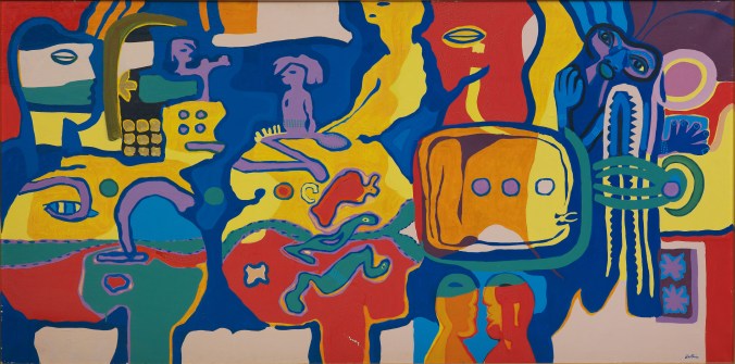 Walter_Battiss_Mantis_Man,_c1970_Oil_and_acrylic_on_canvas_91x183cm_Wits_Art_Museum_Collection